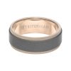 RAW GOLD - Flat profile with innovative raw matte insert in rose 18K gold ring with step edge, 8MM - Image 2