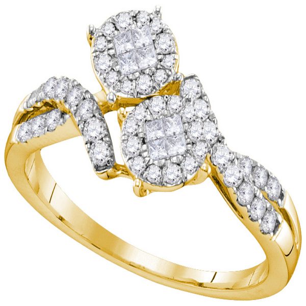 14kt Yellow Gold Womens Princess Round Diamond Soleil Cluster Bypass Bridal Wedding Engagement Ring 1/2 Cttw