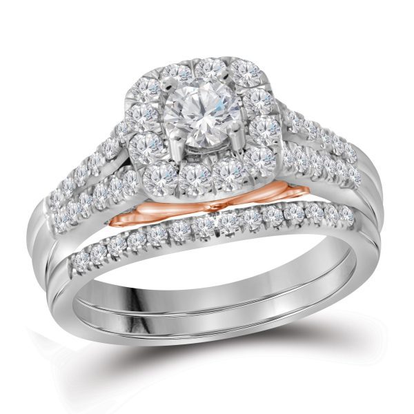 14kt White Gold Womens Round Diamond Bellissimo Halo Bridal Wedding Engagement Ring Band Set 1.00 Cttw - Image 2