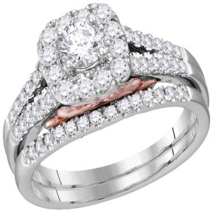 14kt White Gold Womens Round Diamond Bellissimo Halo Bridal Wedding Engagement Ring Band Set 1.00 Cttw