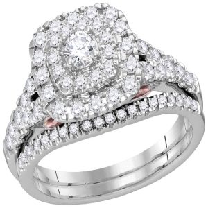 14kt White Gold Womens Round Diamond Bellissimo Double Halo Bridal Wedding Engagement Ring Band Set 1.00 Cttw