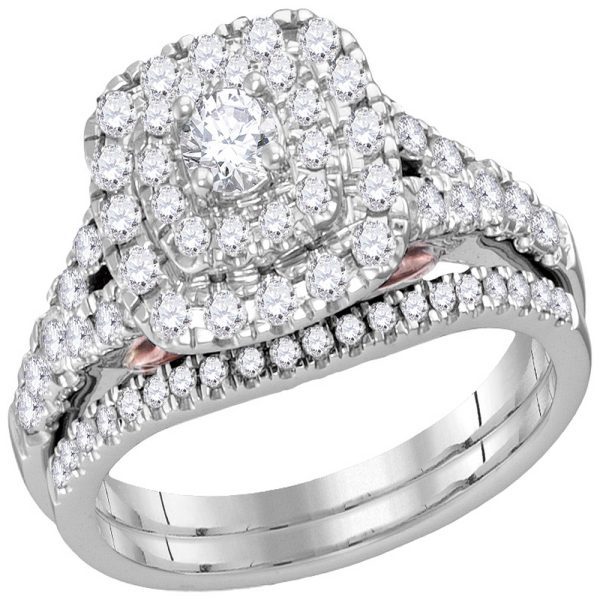 14kt White Gold Womens Round Diamond Bellissimo Double Halo Bridal Wedding Engagement Ring Band Set 1.00 Cttw