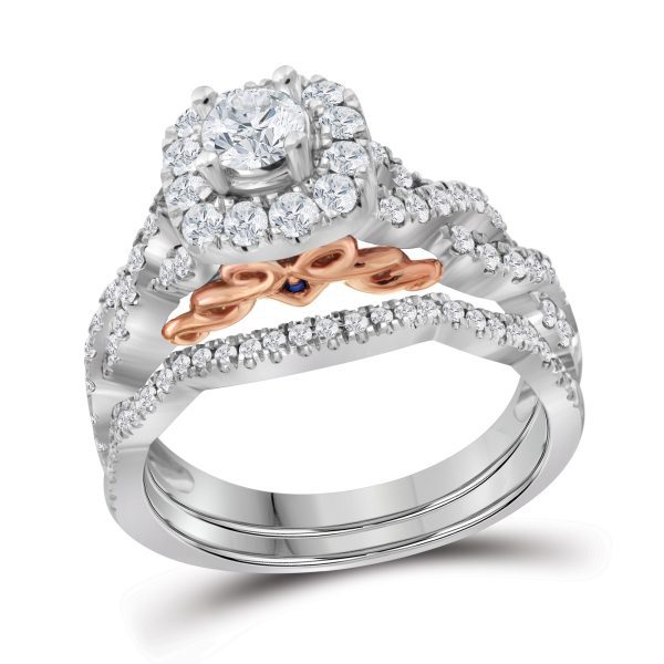 14k White Gold Womens Round Diamond Bellissimo Bridal Wedding Twist Ring Band Set 1.00 Cttw (Certified) - Image 2