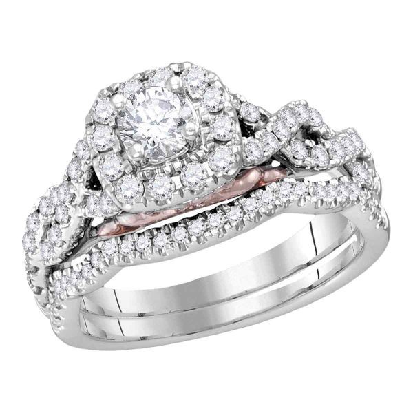 14k White Gold Womens Round Diamond Bellissimo Bridal Wedding Twist Ring Band Set 1.00 Cttw (Certified)