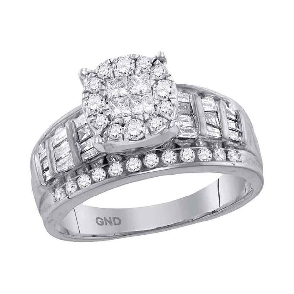 14kt White Gold Womens Princess Round Diamond Soleil Cluster Bridal Wedding Engagement Ring 1.00 Cttw