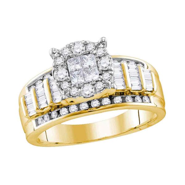 14kt Yellow Gold Womens Princess Round Diamond Soleil Cluster Bridal Wedding Engagement Ring 1.00 Cttw
