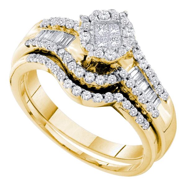 14kt Yellow Gold Womens Princess Round Diamond Soleil Bridal Wedding Engagement Ring Band Set 5/8 Cttw