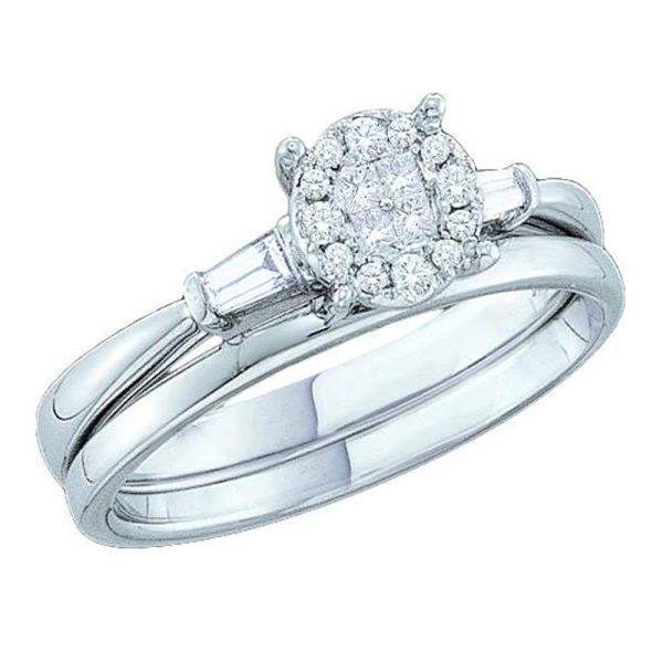 14kt White Gold Womens Princess Diamond Soleil Bridal Wedding Engagement Ring Band Set 1/4 Cttw