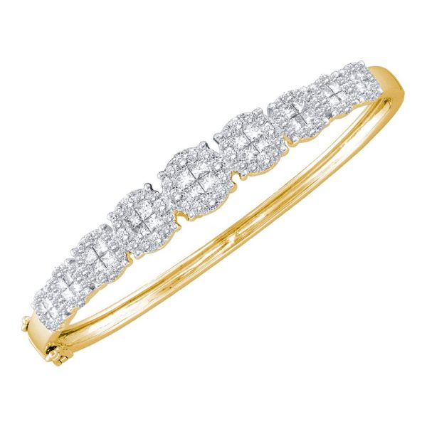 14kt Yellow Gold Womens Princess Round Diamond Soleil Bangle Bracelet 3-1/10 Cttw