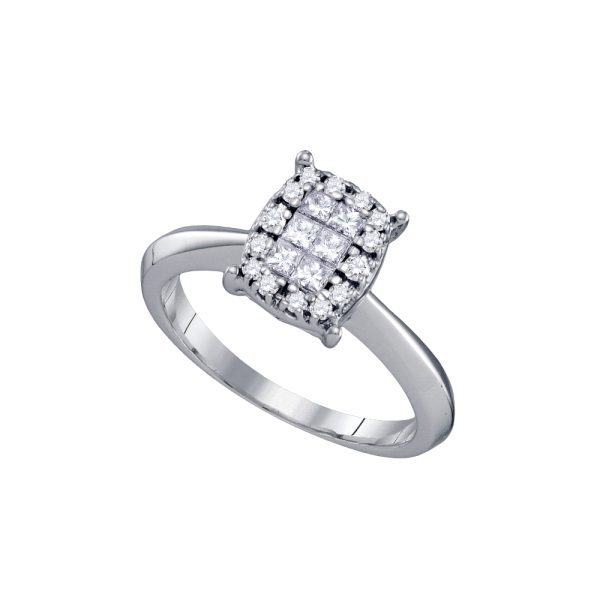 14kt White Gold Womens Princess Round Diamond Soleil Cluster Bridal Wedding Engagement Ring 3/8 Cttw