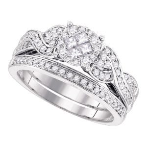 14kt White Gold Womens Princess Round Diamond Soleil Bridal Wedding Engagement Ring Band Set 5/8 Cttw