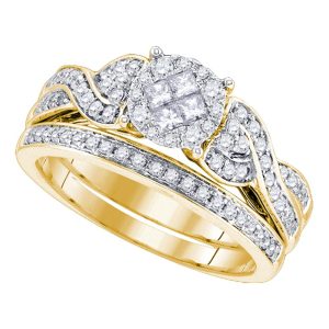 14kt Yellow Gold Womens Princess Round Diamond Soleil Bridal Wedding Engagement Ring Band Set 5/8 Cttw