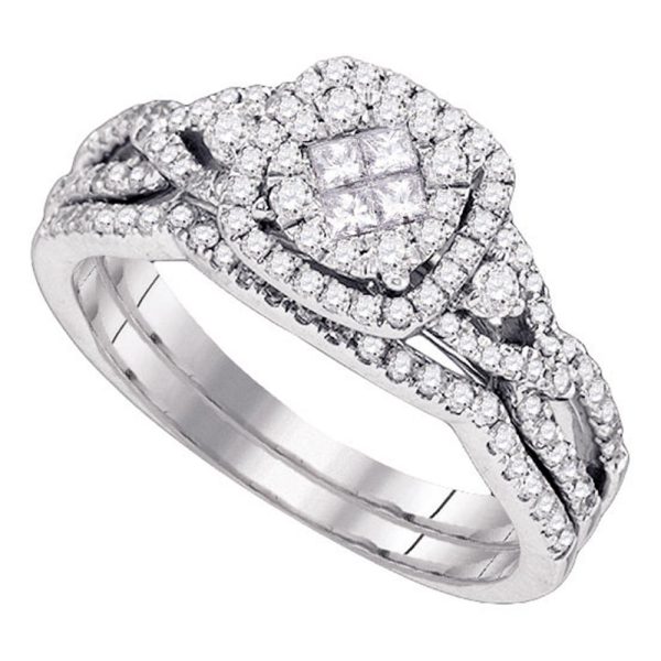 14kt White Gold Womens Princess Round Diamond Soleil Cluster Bridal Wedding Engagement Ring Band Set 3/4 Cttw