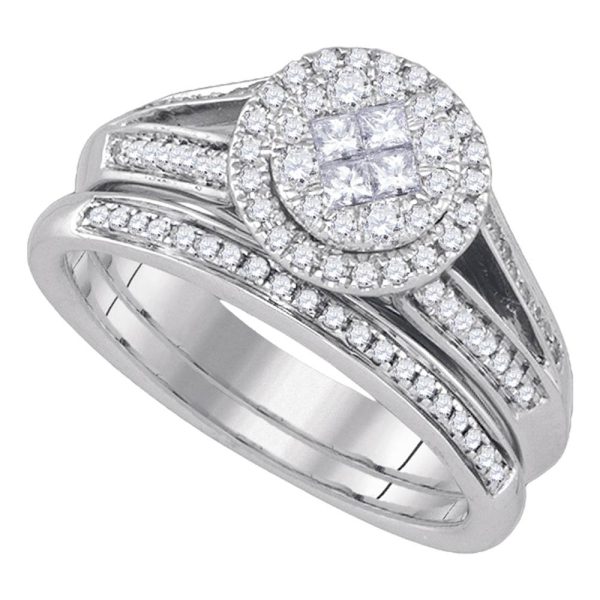 14kt White Gold Womens Princess Round Diamond Soleil Bridal Wedding Engagement Ring Band Set 5/8 Cttw