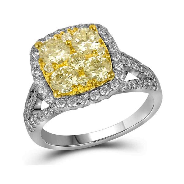 14kt White Gold Womens Round Yellow Diamond Cluster Bridal Wedding Engagement Ring 2-1/5 Cttw - Image 2