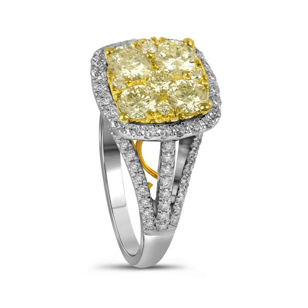14kt White Gold Womens Round Yellow Diamond Cluster Bridal Wedding Engagement Ring 2-1/5 Cttw - Image 3