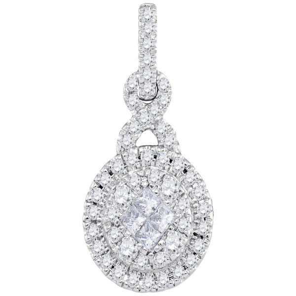 14kt White Gold Womens Princess Round Diamond Soleil Cluster Pendant 1/2 Cttw