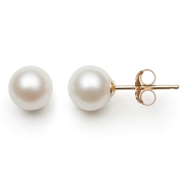 14KT YG AKOYA ROUND EARRINGS 7-8MM