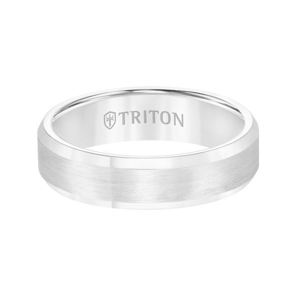 6mm Bevel Edge White Tungsten Carbide comfort fit Band with center satin finish and bright polished edge - Image 2