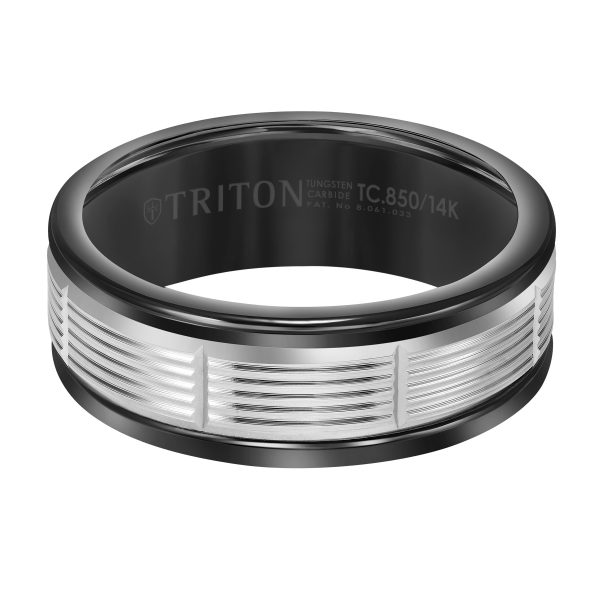 8mm Band with Black Tungsten Exterior and Serrated Vertical Cuts 14K White Gold Core - Image 2