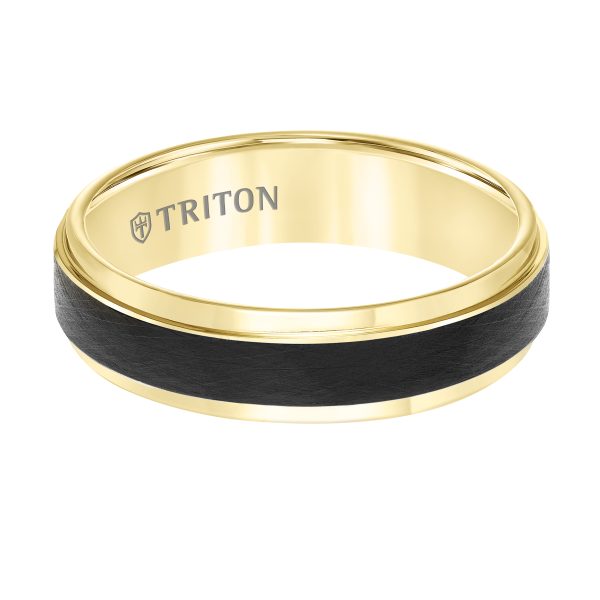 Tungsten Carbide Comfort Fit Two Tone Mens Band with Black Crystalline Finish Center and Yellow Step Edge - Image 3