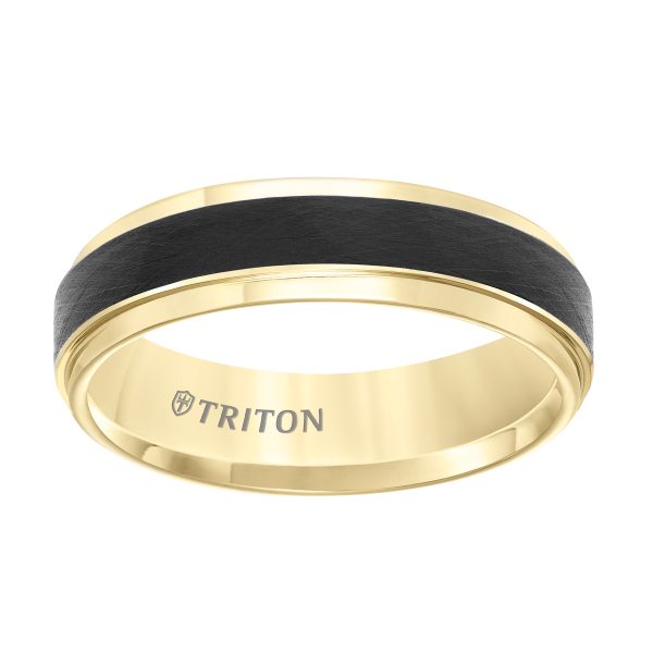 Tungsten Carbide Comfort Fit Two Tone Mens Band with Black Crystalline Finish Center and Yellow Step Edge - Image 2