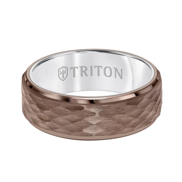 8MM Espresso Tungsten Carbide Ring - Hammered Center and Step Edge - Image 2