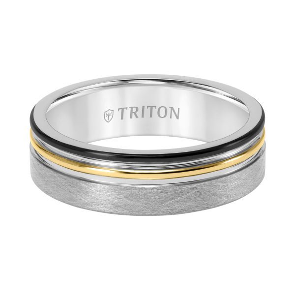 7MM Tungsten Carbide Ring with Brushed Finish and Rose and White Gold - Image 2