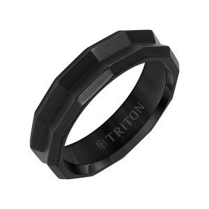 6MM Black Titanium Ring with Faceted Beveled Edge and Sandblasted Finish