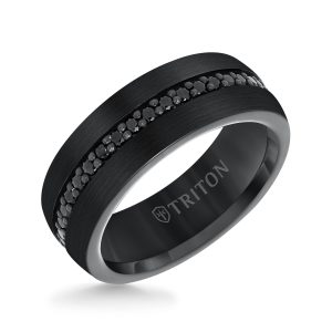 8MM Comfort Fit Black Tungsten All Around Black Sapphire Band
