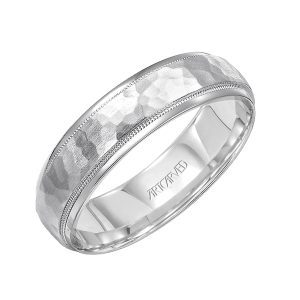11-WV7173W6-G.00 - ARTCARVED - Comfort Fit wedding band with hammered satin finish and rolled edges Please note hand hammered styles will have slight variations due to the nature of the manufacturing process
