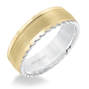 11-WV8645WY7-G.00 - ARTCARVED - Mens wedding band with serrated finish and round edge, rope treatment on the side with a low dome profile.