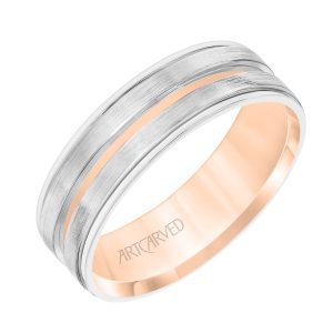 11-WV8798WR65-G.00 - ARTCARVED - Mens Comfort Fit Wedding Band with White Gold Exterior with Brushed Finish and Polished Cut Center with Polished Round Edge and Rose Gold Interior