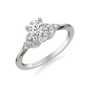 31-V1031EVW-E.01 - ARTCARVED - Floral Engagement Ring with Bezel Set Marquise Diamond Petal Accents and Polished Shank
