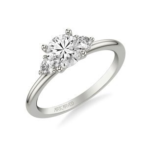 31-V1033EVW-E.00 - ARTCARVED - Classic Three-Stone Engagement Ring with Round Side Stone Diamonds