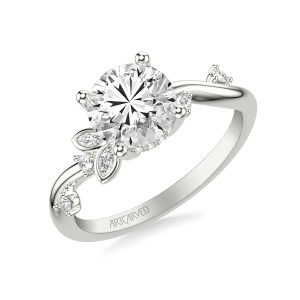 31-V1034DVW-E.01 - ARTCARVED - Floral Engagement Ring with Asymmetrical Marquise Diamond Petals and Round Floating Diamond Accent Shank