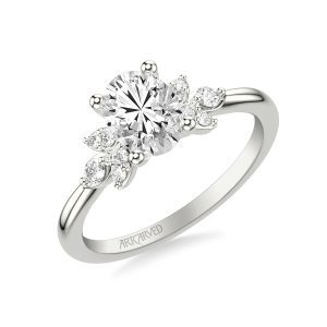 31-V1059GVW-E.01 - ARTCARVED - Floral Engagement Ring with Three Diamond Petals and Polished Shank