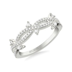 31-V1074W-L.00 - ARTCARVED - Floral Twist Wedding Band with Diamond Floating Prong Set Marquise and Round Diamond Accents