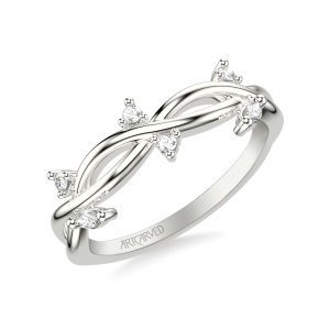 31-V1082W-L.00 - ARTCARVED - Floral Wedding Band with Floating Prong Set Marquise and Round Diamond Accents and Twisted Polished Shank