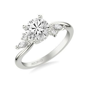 31-V1083GRW-E.01 - ARTCARVED - Floral Engagement Ring with Prong Set Marquise and Round Diamond Accents and Bypass Polished Shank