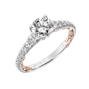 31-V911ERWY-E.01 - ARTCARVED - Lyric Engagement Ring with Diamond Accent basket and Inner Carved details and Graduated Diamond Shank