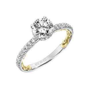 31-V913ERWY-E.01 - ARTCARVED - Lyric Engagement Ring with Hidden Diamond Halo and Inner Carved details and Diamond Shank