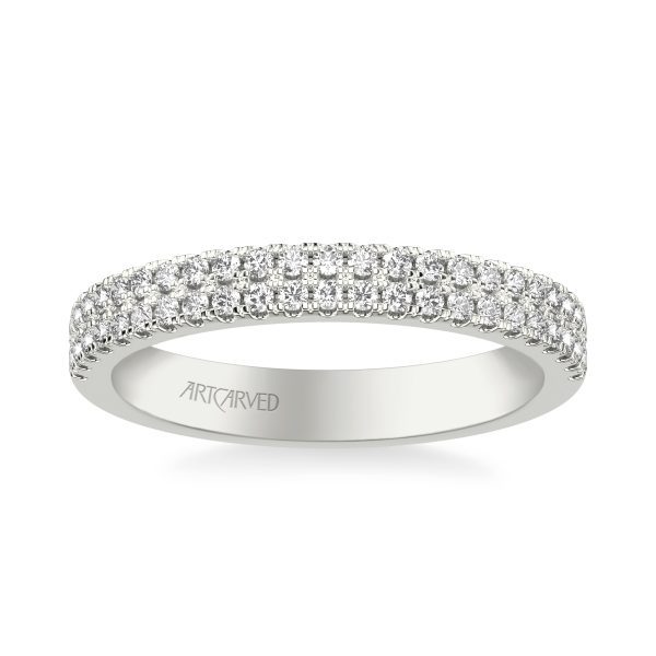 31-V1086W-L.00 - ARTCARVED -  Classic Wedding Band with Double Row Diamonds - Image 2